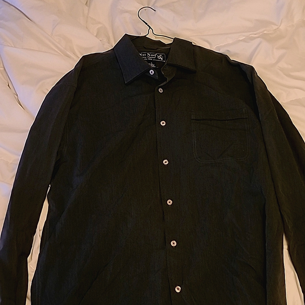 Nat Nast Mens Large Dark Charcoal Grey long sleeve dress shirt